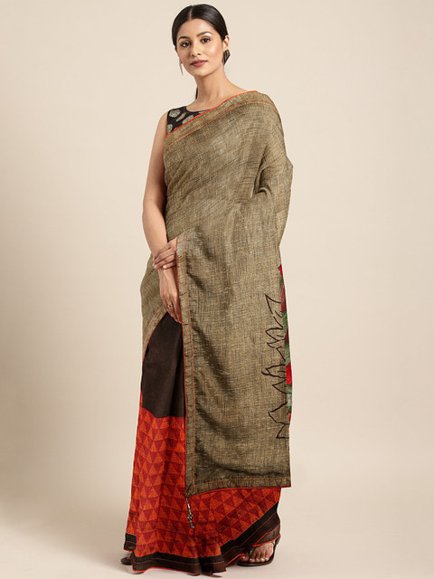

Triveni Brown & Orange Printed Saree