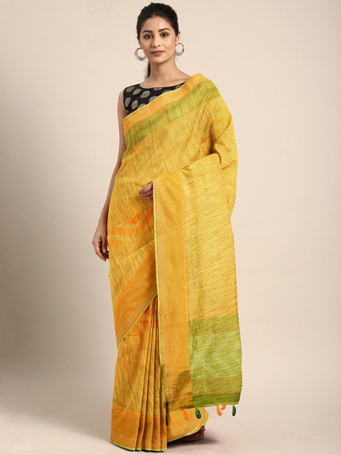 

Triveni Mustard Yellow Printed Pure Cotton Saree