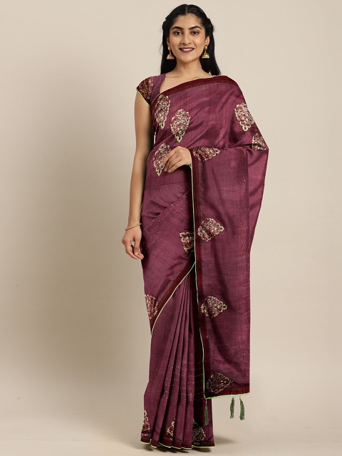 

Triveni Burgundy Printed Chanderi Saree