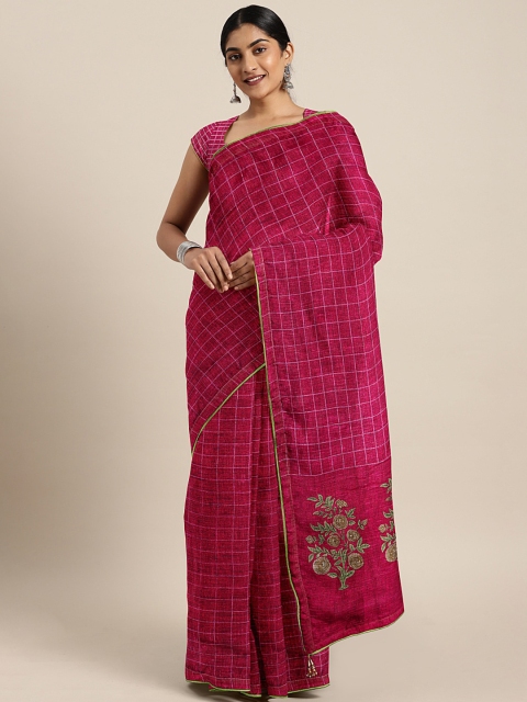 

Triveni Magenta Pink Checked Saree