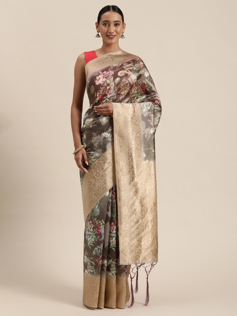 

Triveni Brown & Gold-Toned Art Silk Printed Saree
