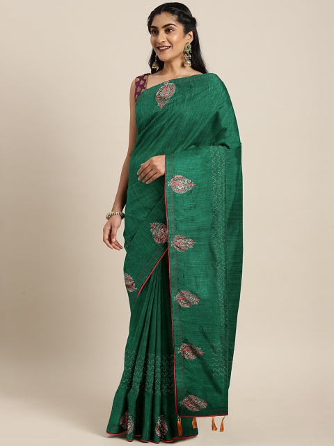 

Triveni Green Poly Silk Printed Chanderi Saree