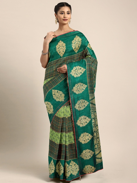 

Triveni Green & Beige Printed Chanderi Saree