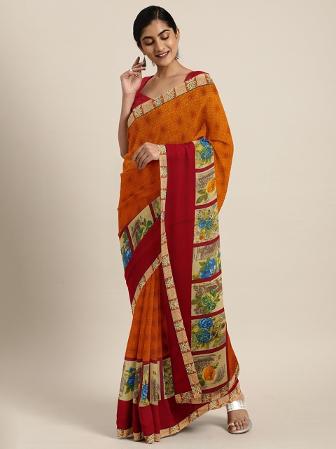 

Triveni Orange & Multicoloured Pure Georgette Printed Saree