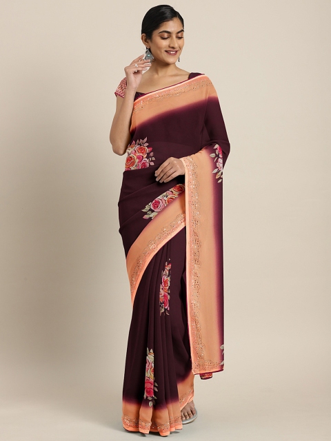 

Triveni Burgundy & Pink Pure Georgette Printed Saree