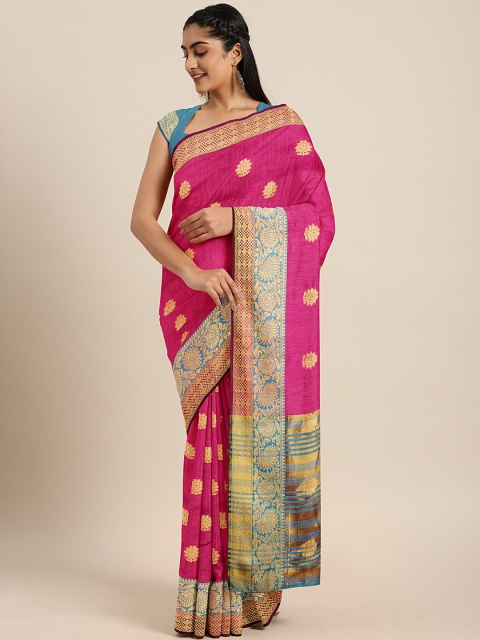 

Triveni Pink & Beige Woven Design Paithani Saree