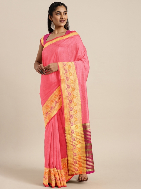 

Triveni Pink & Golden Solid Saree