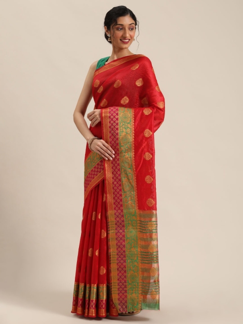 

Triveni Red & Gold-Toned Woven Design Paithani Saree