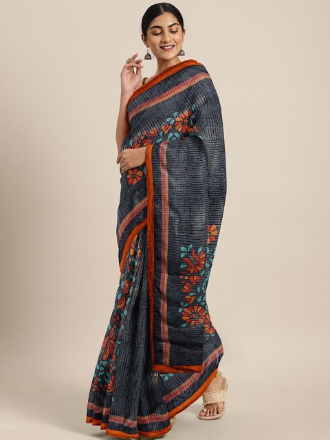 

Triveni Black & Red Jute Cotton Printed Saree