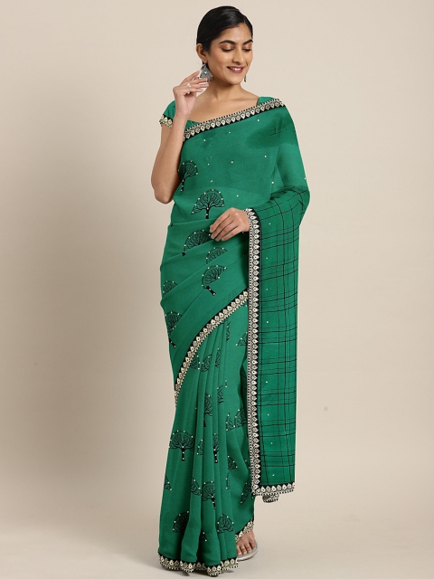 

Triveni Green & Black Printed Pure Georgette Saree