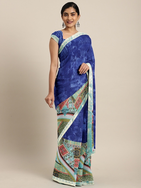 

Triveni Blue & Off-White Pure Chiffon Printed Saree