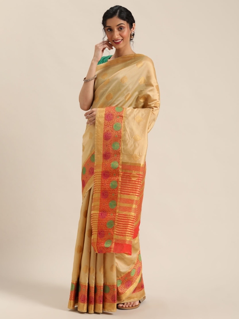 

Triveni Beige & Gold-Toned Woven Design Paithani Saree