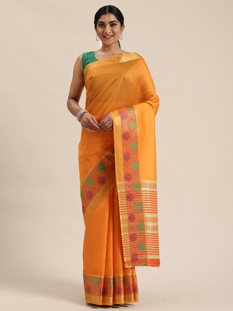 

Triveni Mustard Yellow Solid Saree