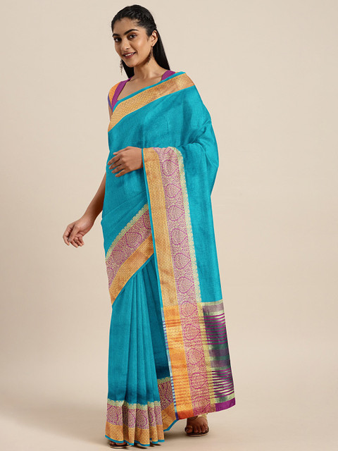 

Triveni Turquoise Blue Solid Art Silk Saree