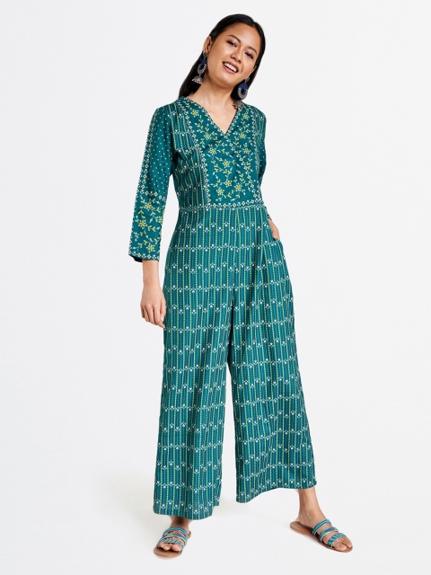 

Global Desi Women Blue & Yellow Ethnic Motifs Print Sustainable Basic Jumpsuit