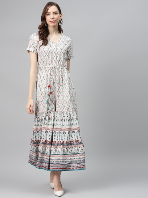 

Global Desi Women Ecovero Off-White & Blue Printed Basic Jumpsuit