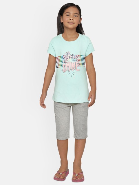 

Sweet Dreams Girls Blue & Grey Melange Printed Night suit