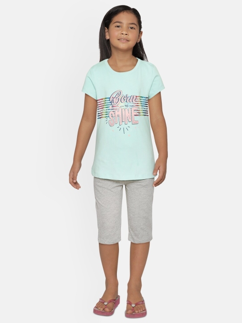 

Sweet Dreams Girls Blue & Grey Melange Printed Night suit