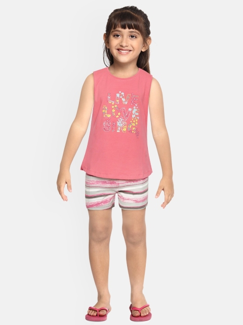 

Sweet Dreams Girls Pink & Grey Printed Night suit