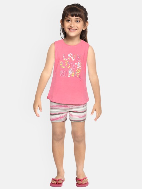 

Sweet Dreams Girls Pink & Grey Printed Night suit