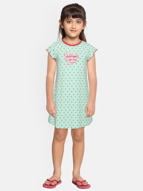 

Sweet Dreams Girls Mint Green & Pink Polka Dot Print Nightdress