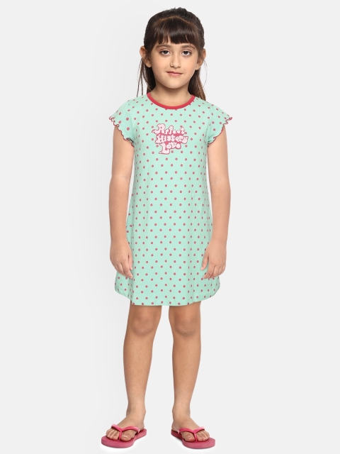 

Sweet Dreams Girls Mint Green & Pink Polka Dot Print Nightdress, Sea green