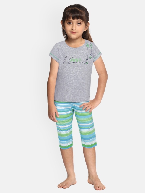 

Sweet Dreams Girls Grey Melange & Blue Printed Night suit