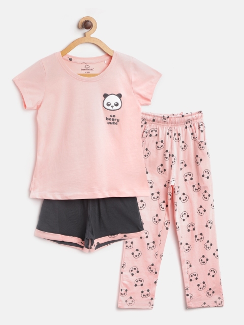 

Sweet Dreams Girls 3 Pc Pink & Charcoal Grey Panda Print Night Suit Set