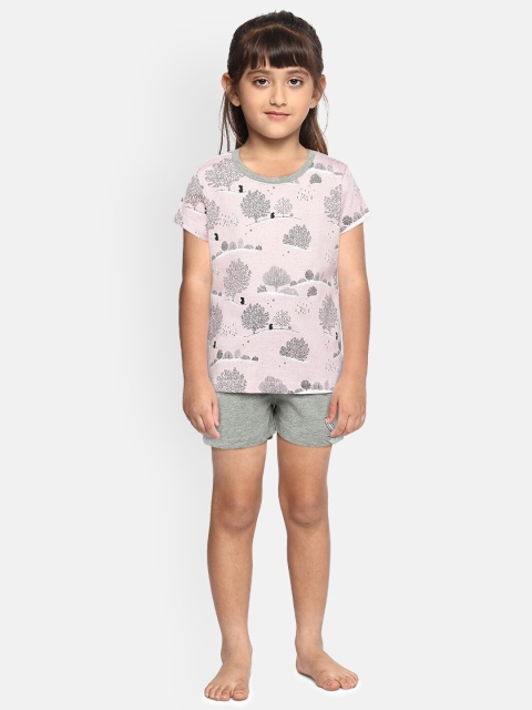

Sweet Dreams Girls Pink & Grey Printed Night suit