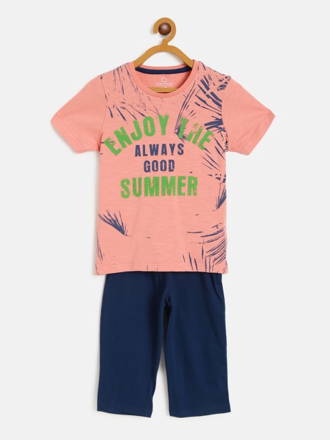 

Sweet Dreams Boys Peach-Coloured & Teal Blue Printed Night suit