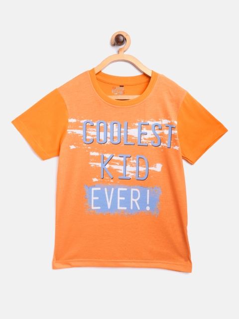 

GAME BEGINS Boys Orange & Blue Typography Print Round Neck Pure Cotton T-shirt