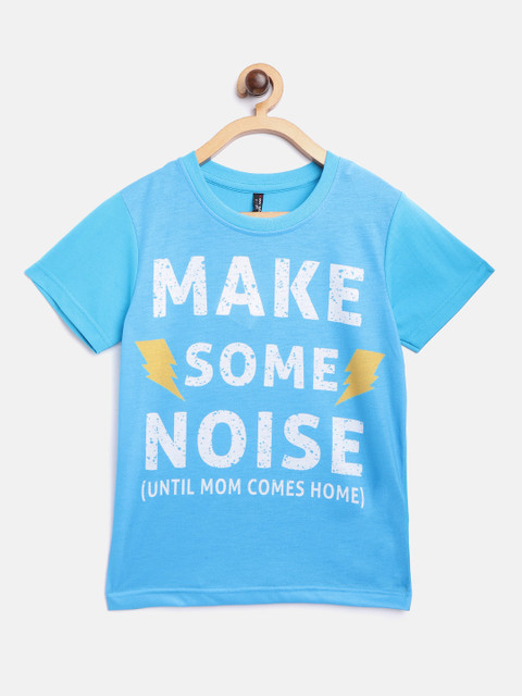 

GAME BEGINS Boys Turquoise Blue & White Slogan Print Round Neck Cotton T-shirt