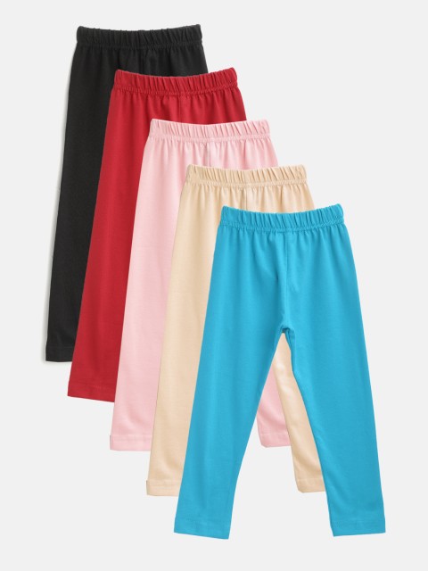 

GAME BEGINS Girls Pack of 5 Solid Ankle Length Pure Cotton Leggings, Red