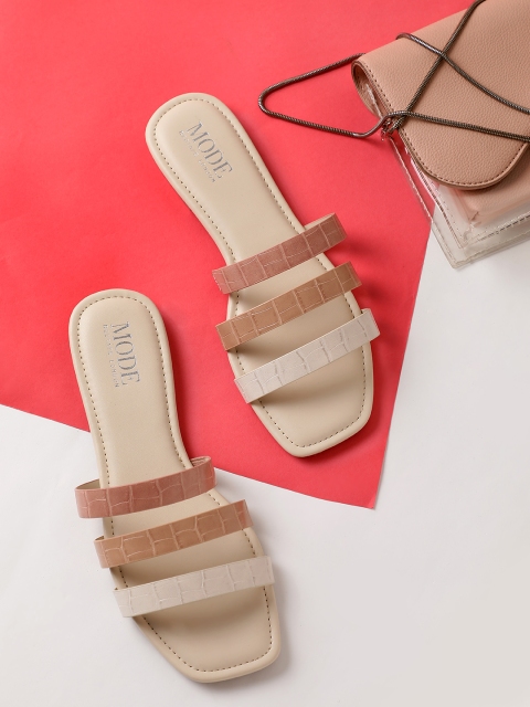 

Mode by Red Tape Women Nude-Coloured Textured Open Toe Flats
