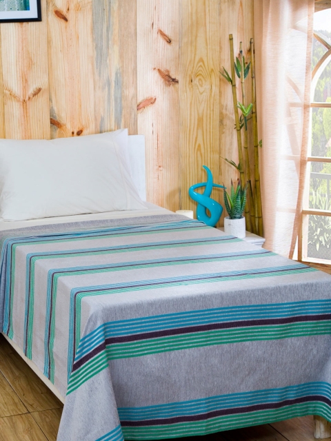 

MASPAR Grey & Blue Viscose & Cotton Striped Single Bed Cover