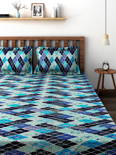 

MASPAR In House Blue Cotton Double Bedsheet with 2 Pillow Covers