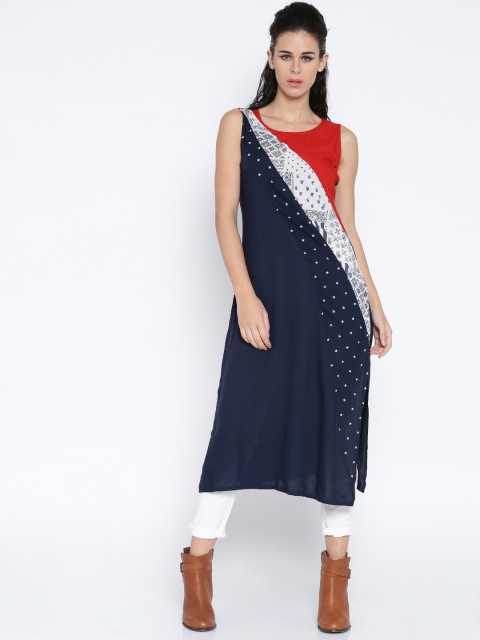 

Vishudh Navy Printed Kurta, Navy blue