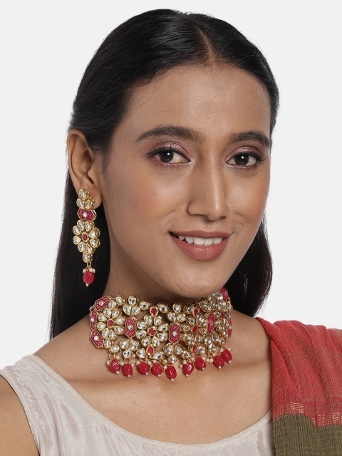 

Peora Red Gold-Plated Kundan Studded Enamelled Jewellery Set