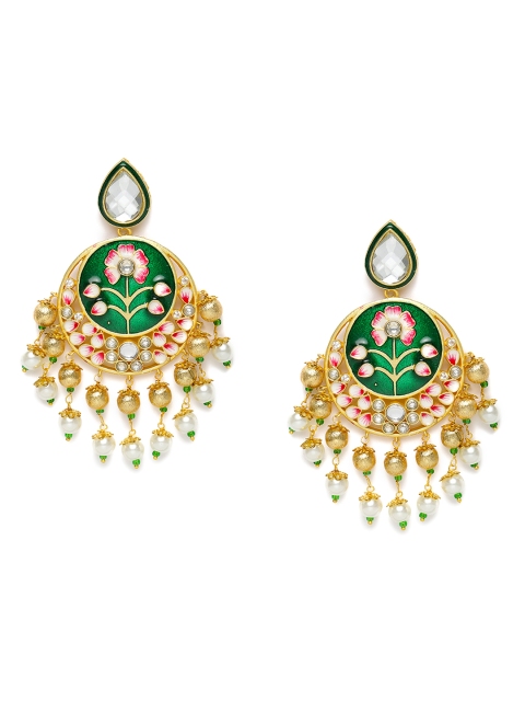 

Peora Gold-Plated & Green Enamelled Classic Drop Earrings