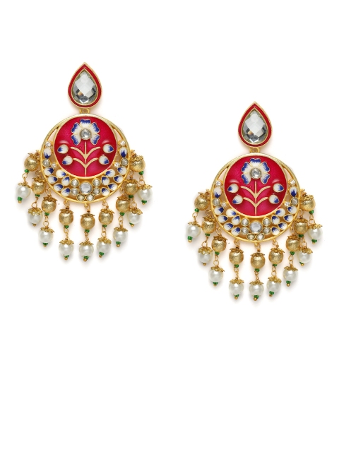 

Peora Gold-Plated & Magenta Enamelled Classic Drop Earrings