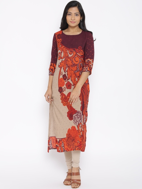

Vishudh Orange & Beige Polyester Printed Kurta