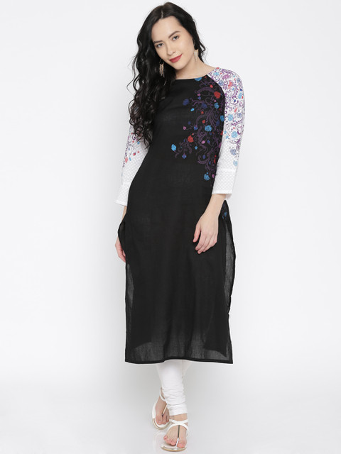 

Vishudh Black Floral Print Kurta