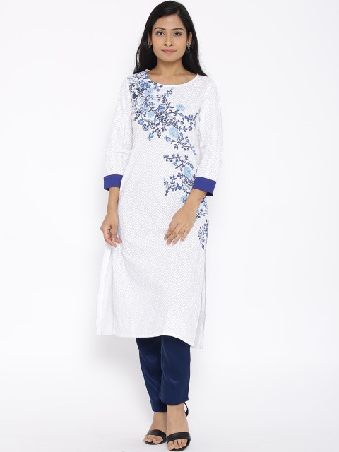 

Vishudh White Floral Print Kurta