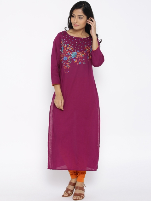 

Vishudh Wine-Coloured Floral Print Kurta, Purple