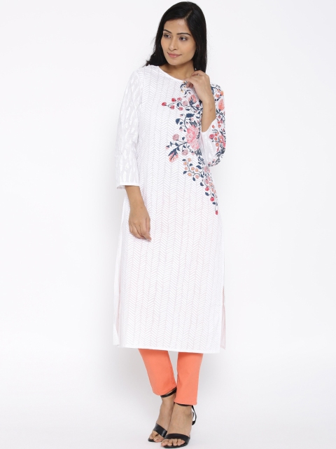 

Vishudh White Floral Print Kurta