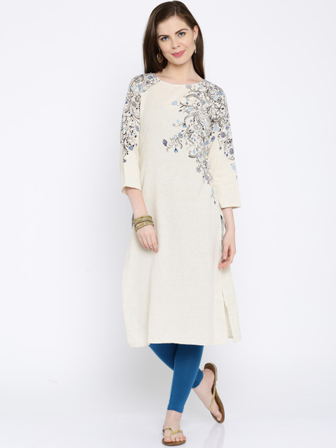

Vishudh Women Off-white Printed Straight Kurta