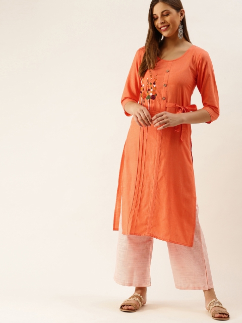 

Youthnic Women Orange & Multicoloured Embroidered Kurta with Palazzos