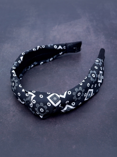

Golden Peacock Women Blue & White Printed Knot Design Hairband