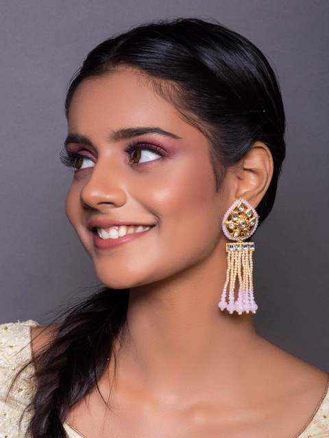 

Fida Gold-Toned & Pink Contemporary Drop Earrings