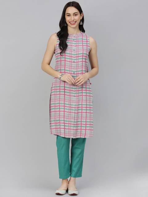 

Alena Grey & Pink Checked Straight Kurta